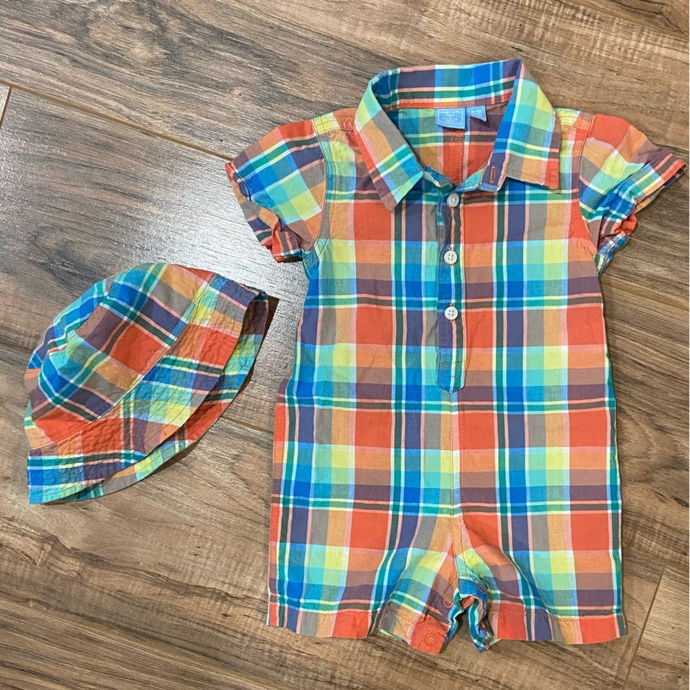 ORIGINALLY$35 Made With Love By PLACE Size 9-12 Month Multicolor Romper With Hat